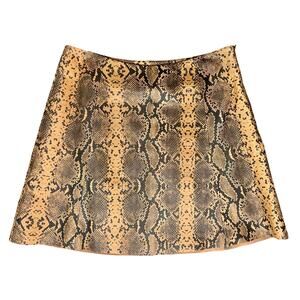 Veda Camel Brown Black Python Snake Print Genuine Leather Mini Skirt size M